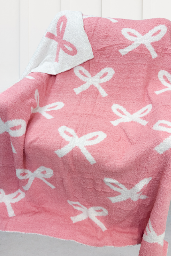 SC - Pink and Cream Bow Luxury Blanket