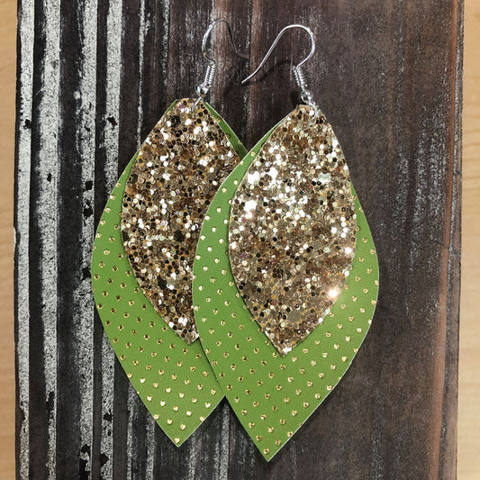 Lime Green Glitter Hang Leather Earrings