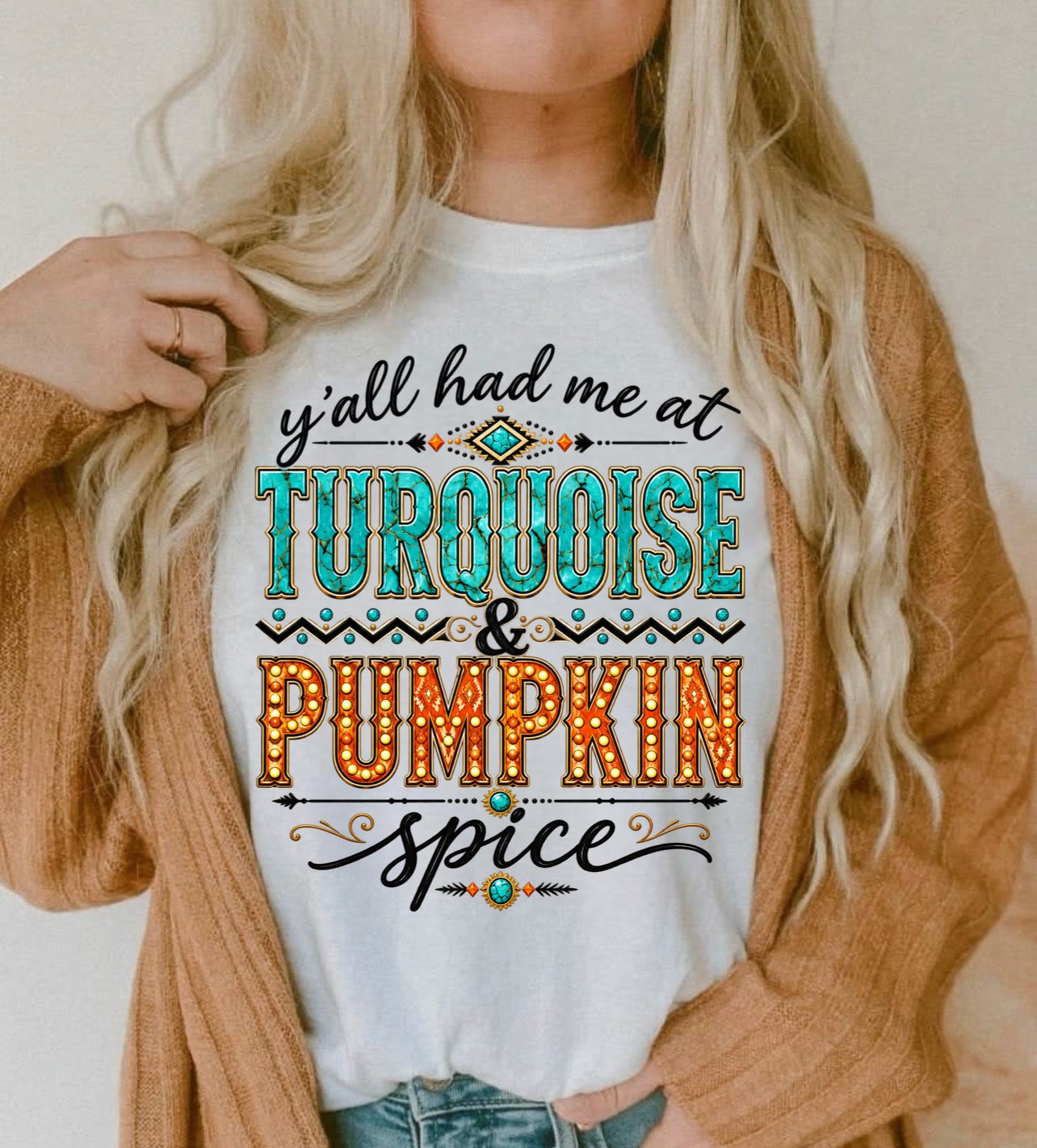 Turquoise & Pumpkin Spice Fall Graphic Tee