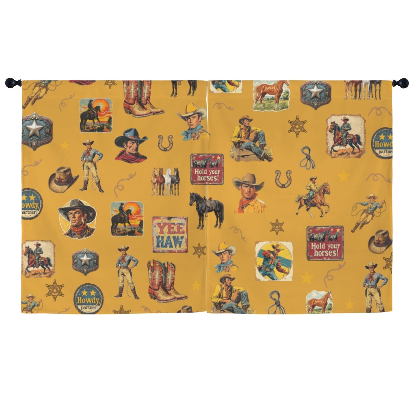 Vintage Cowboy Collage Western Curtains 52" x 63" Made in America