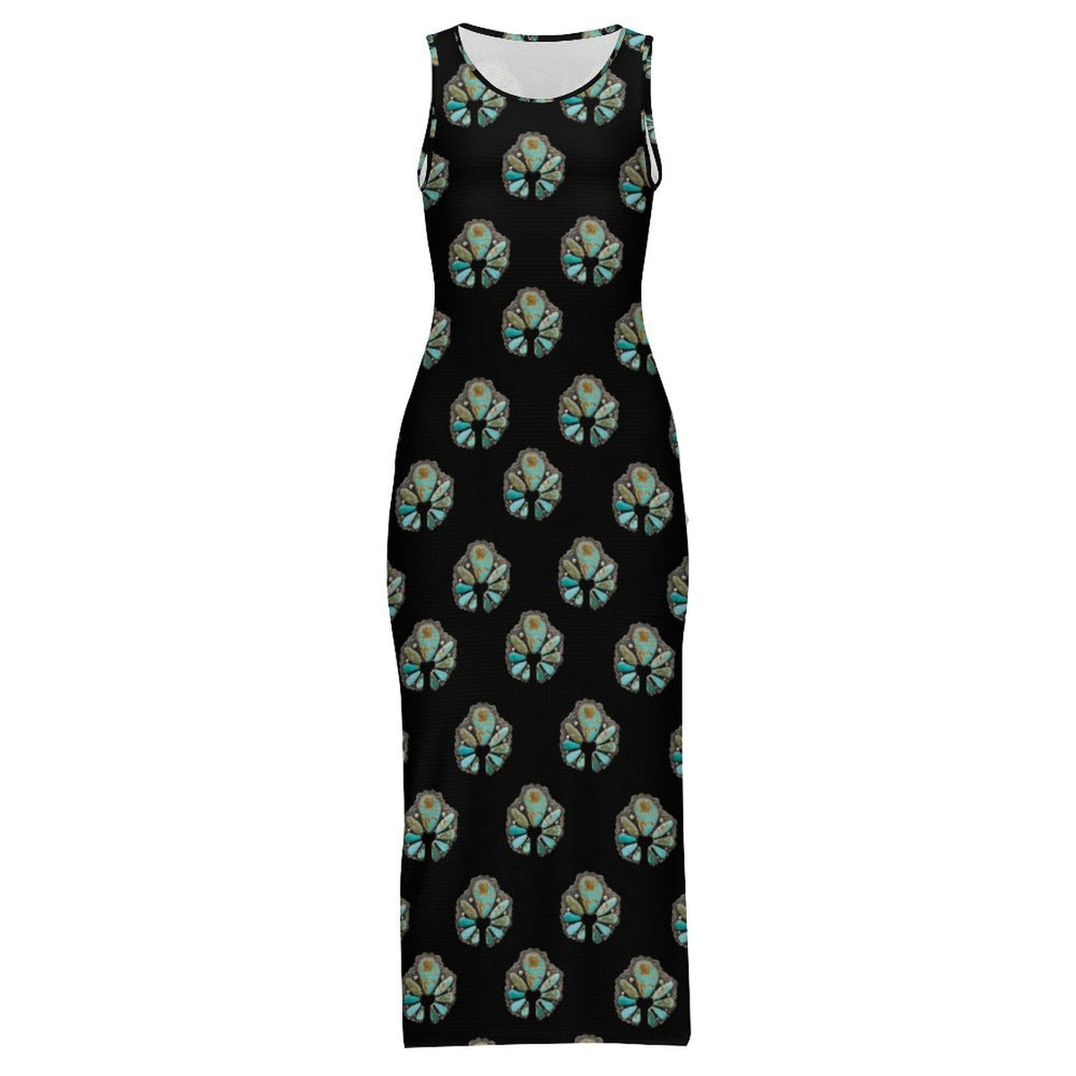 Baha Ranch Turquoise Naja Sleeveless Bodycon Side Slit Maxi Dress