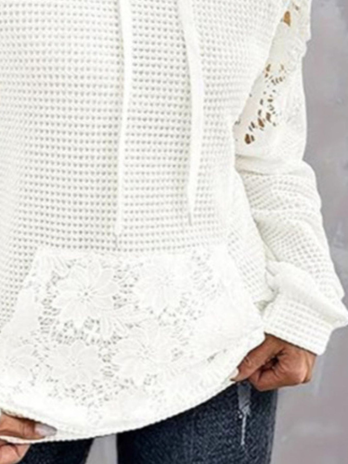 Lace Trim Waffle Knit Hoodie (2XL)
