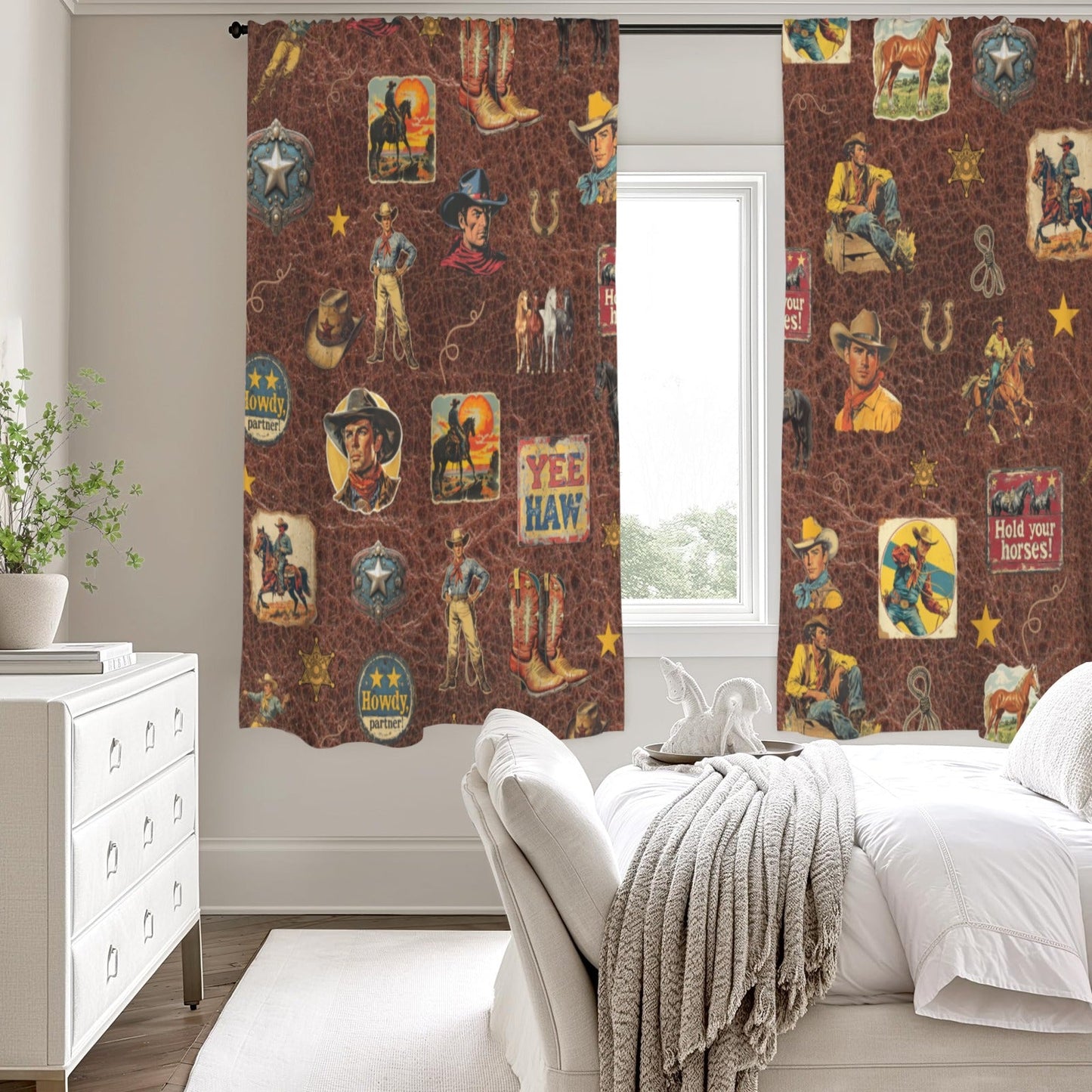 Vintage Cowboy Collage Western Curtains 52" x 63" Made in America