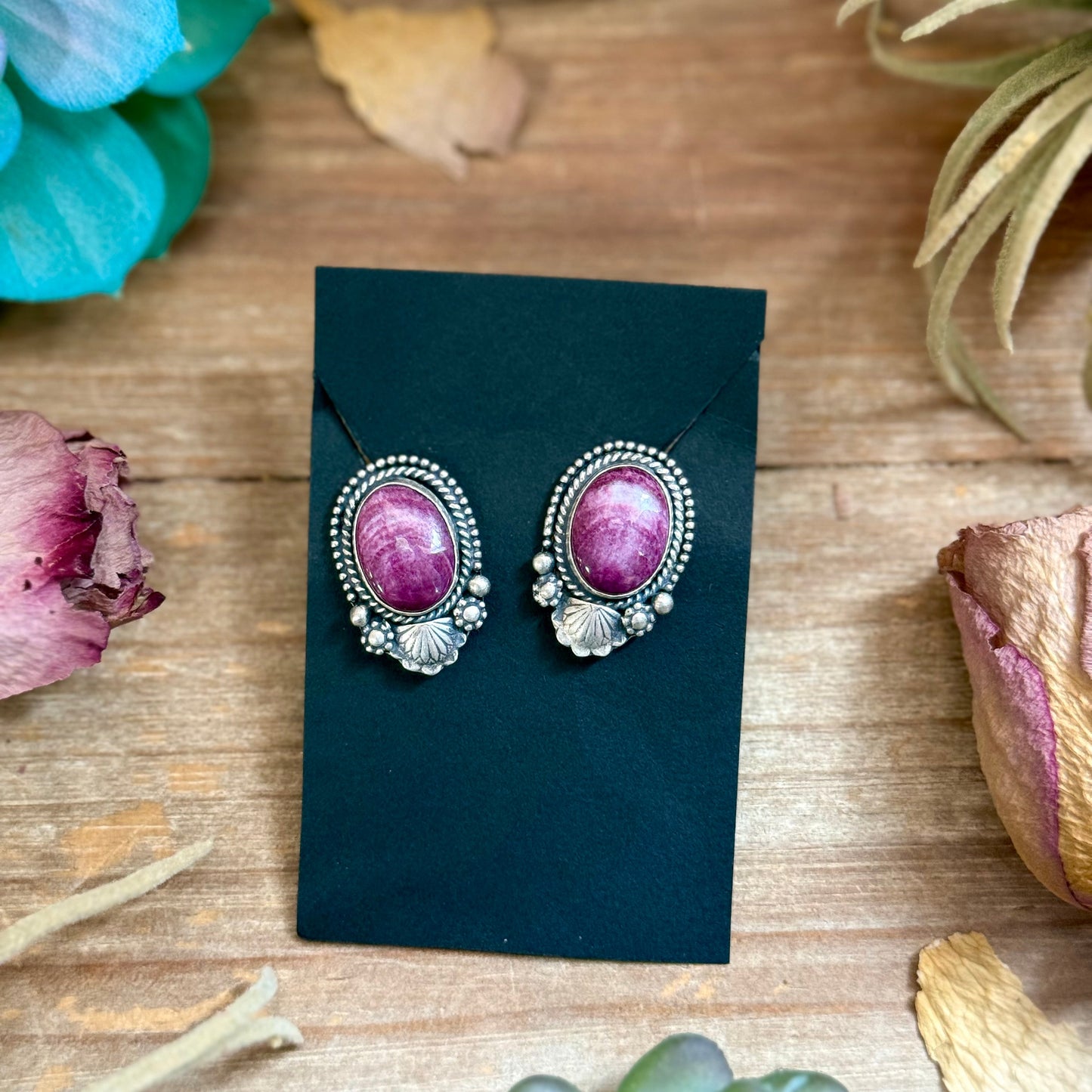 58 - Sterling Silver Purple Spiny Oyster Stud Earrings by Shay Pfeiffer