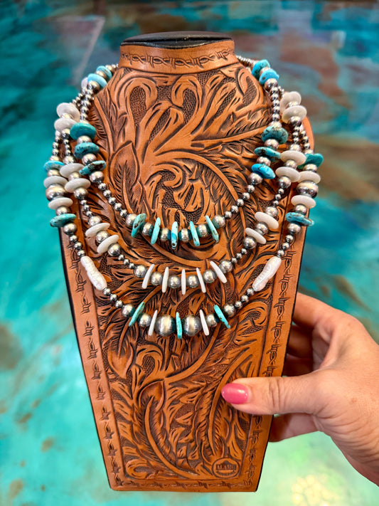 One Time Pieces – Baby Blue Turquoise, Freshwater Pearl & Sterling Silver Necklaces