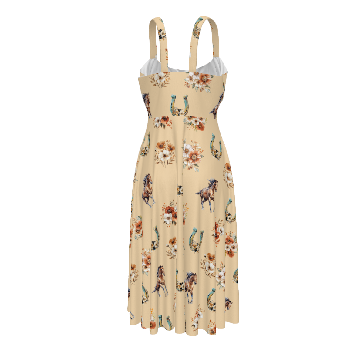 Baha Ranch Floral Horse Western Country Girl High Waist Sun Dress