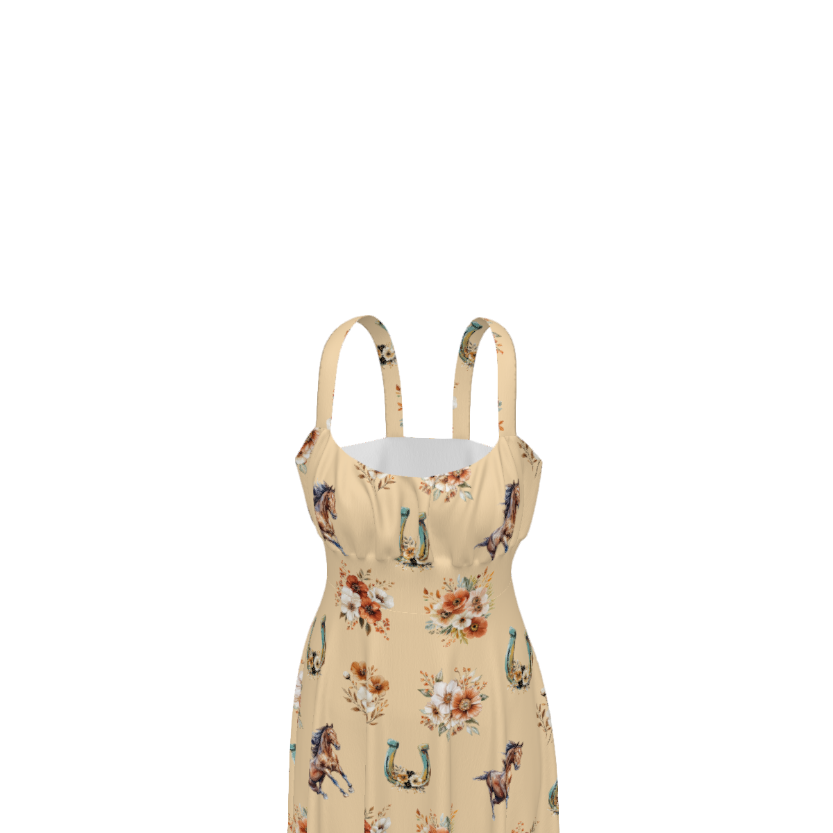 Baha Ranch Floral Horse Western Country Girl High Waist Sun Dress