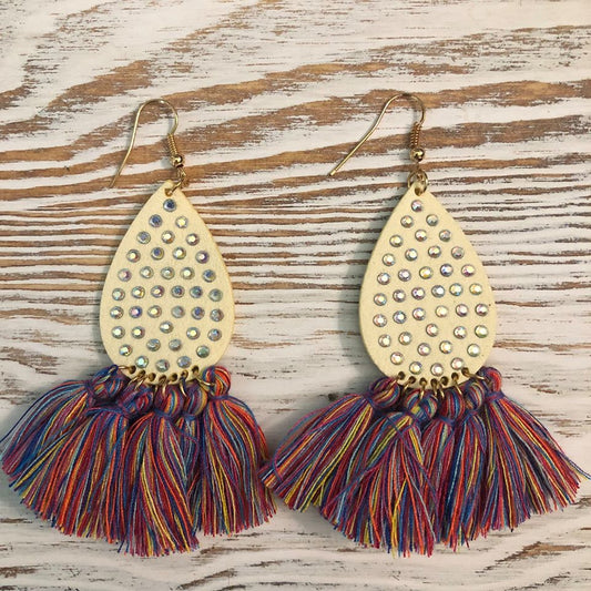 Gem Fringe Rainbow Tassel Earrings