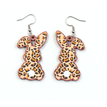 Leopard Cheetah Easter Bunny Rabbit Earrings Glitter Hanging