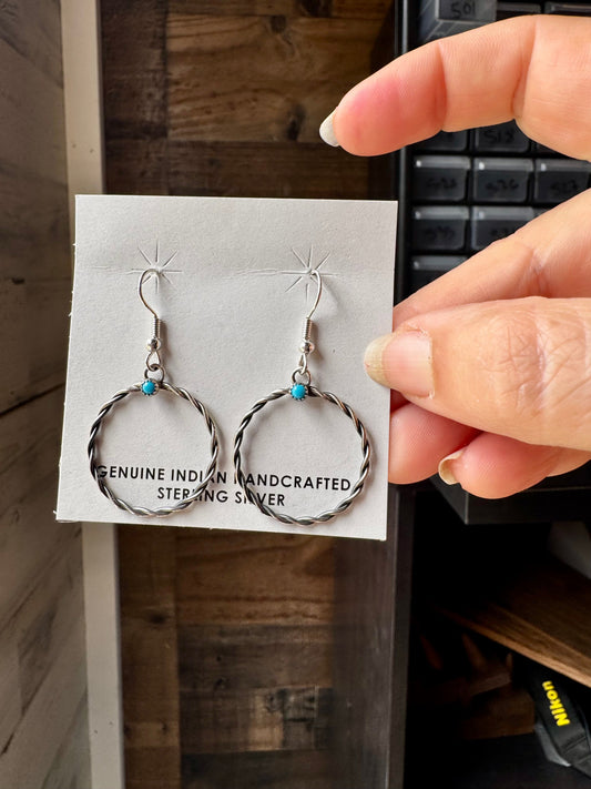 Sterling Silver Small Hoop Earrings with Kingman Turquoise