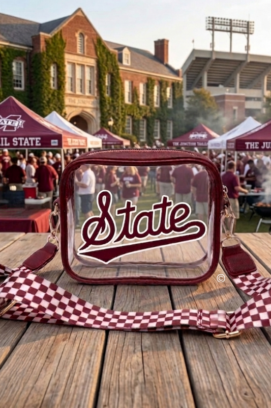 SC - ETA 7/30-8/13 Mississippi State Maroon Clear Crossbody Bag