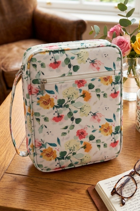 SC - Rebecca White Floral Zipper Bible Cover
