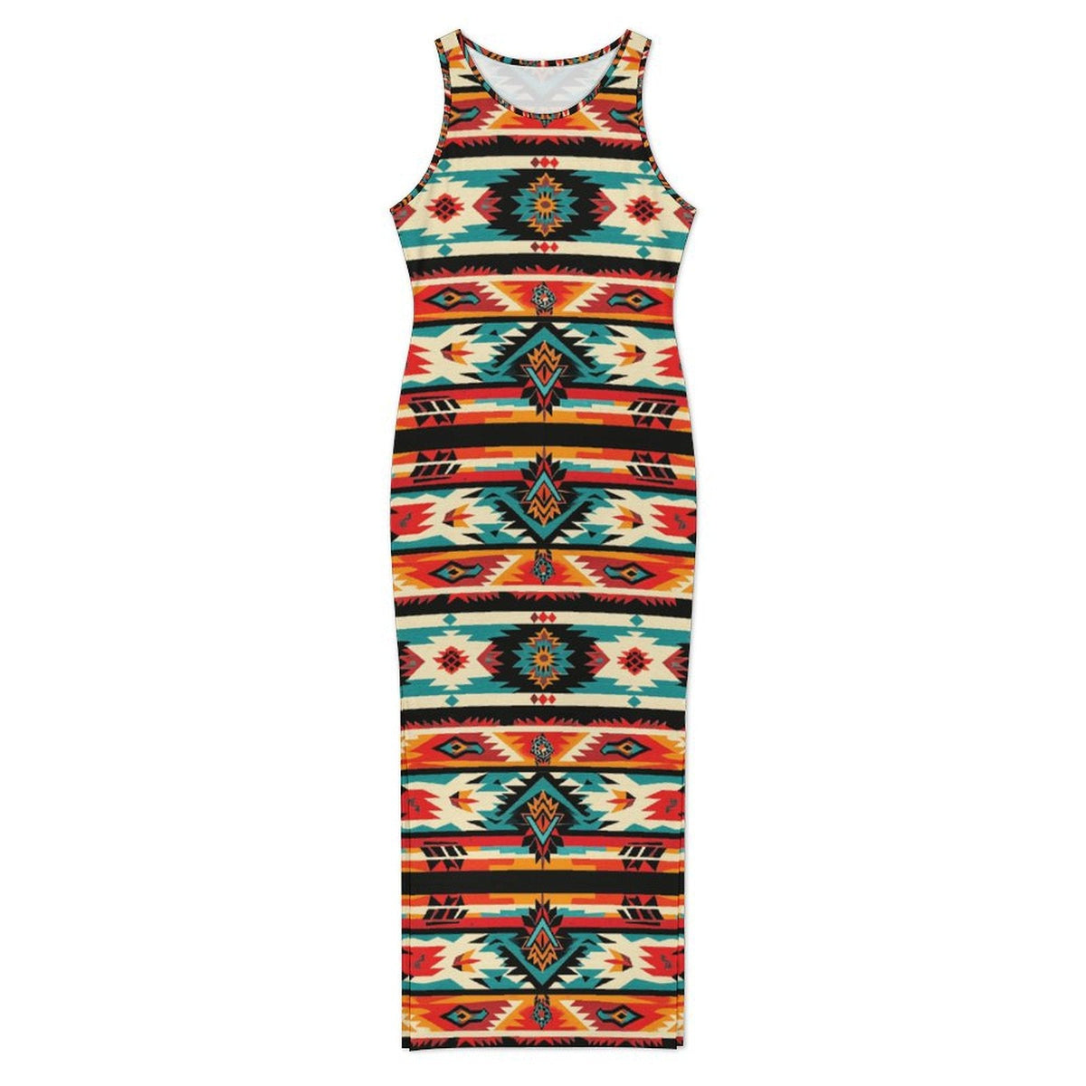 Baha Ranch Santa Fe Sleeveless Bodycon Side Slit Western Maxi Long Dress