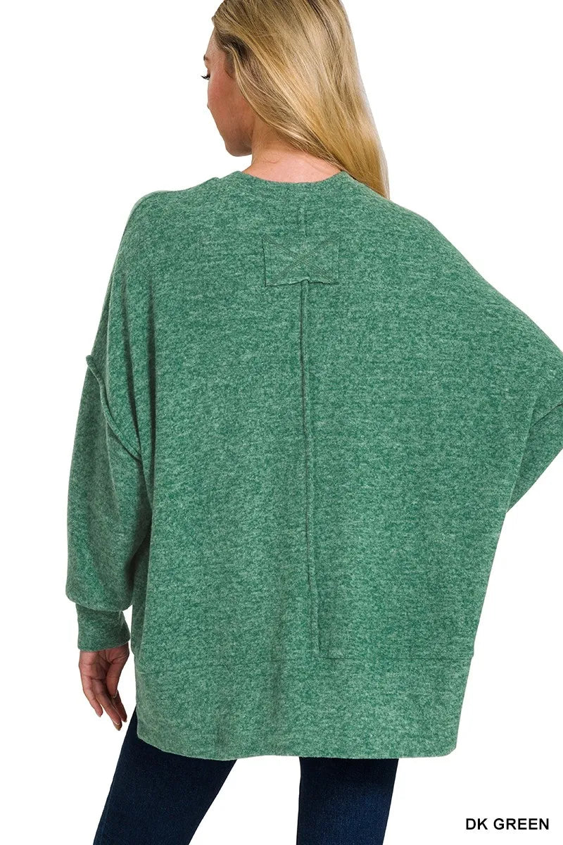 Zenana Brushed Melange Hacci Oversized Sweater (S/M)