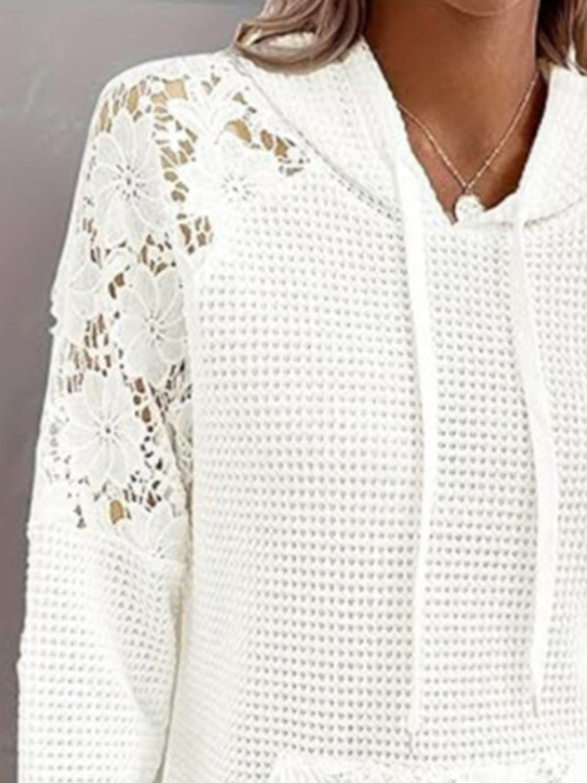Lace Trim Waffle Knit Hoodie (2XL)