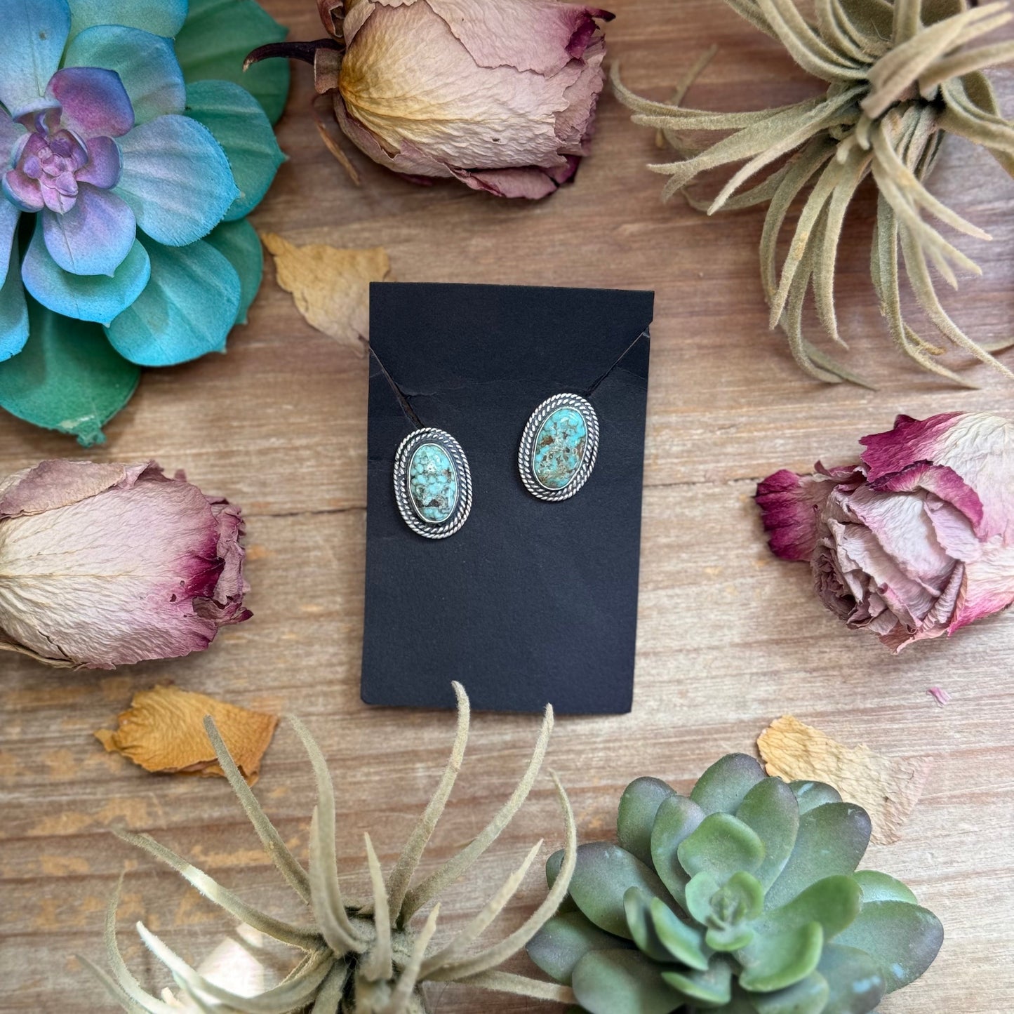 28 - Sterling Silver Dry Creek Turquoise Stud Earrings by Shay Pfeiffer