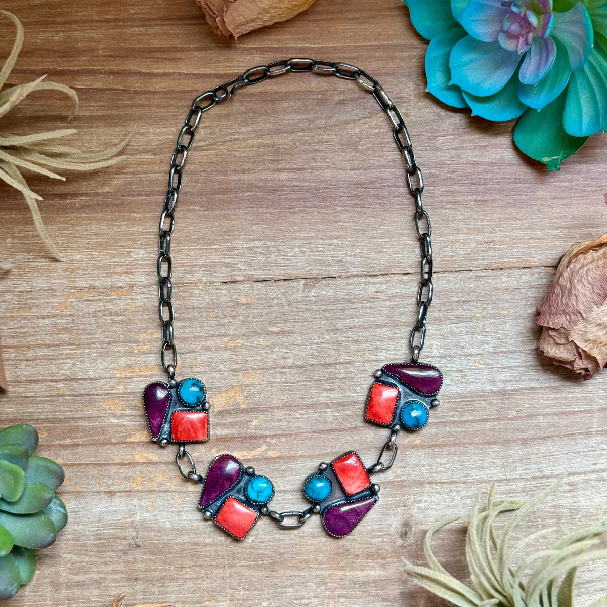 One-of-a-Kind Turquoise & Spiny Oyster Three-Charm Choker