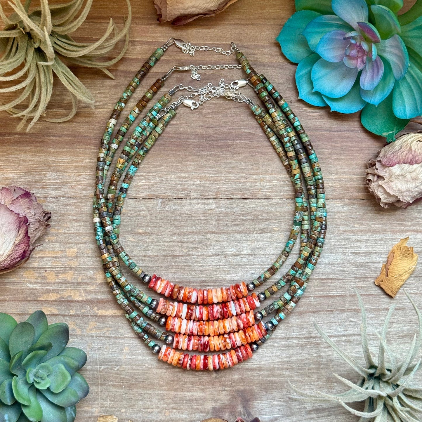 Green Turquoise & Orange Spiny Oyster Fall Necklace