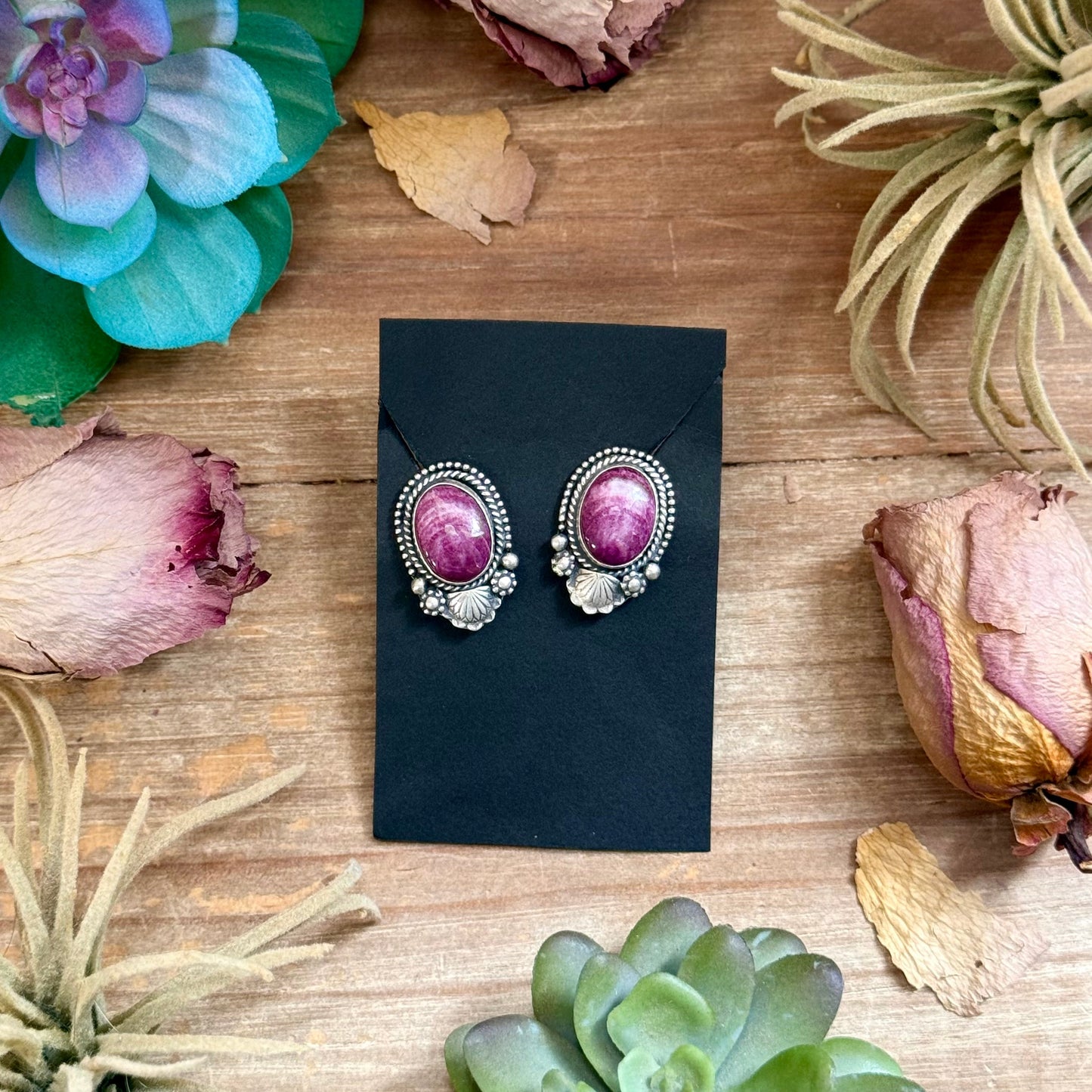 58 - Sterling Silver Purple Spiny Oyster Stud Earrings by Shay Pfeiffer