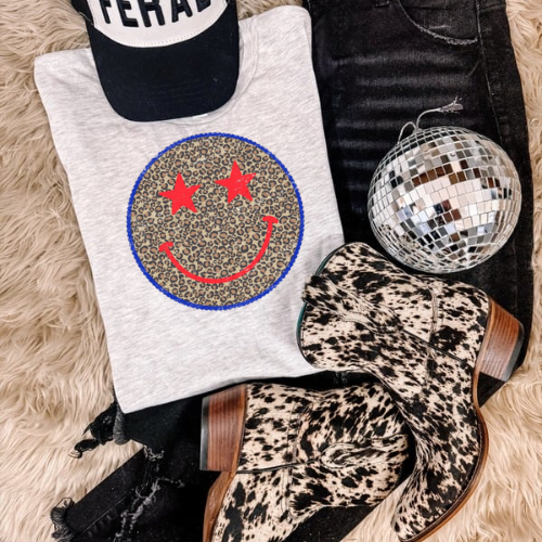 Patriotic + cheetah smiley sublimation T-shirt