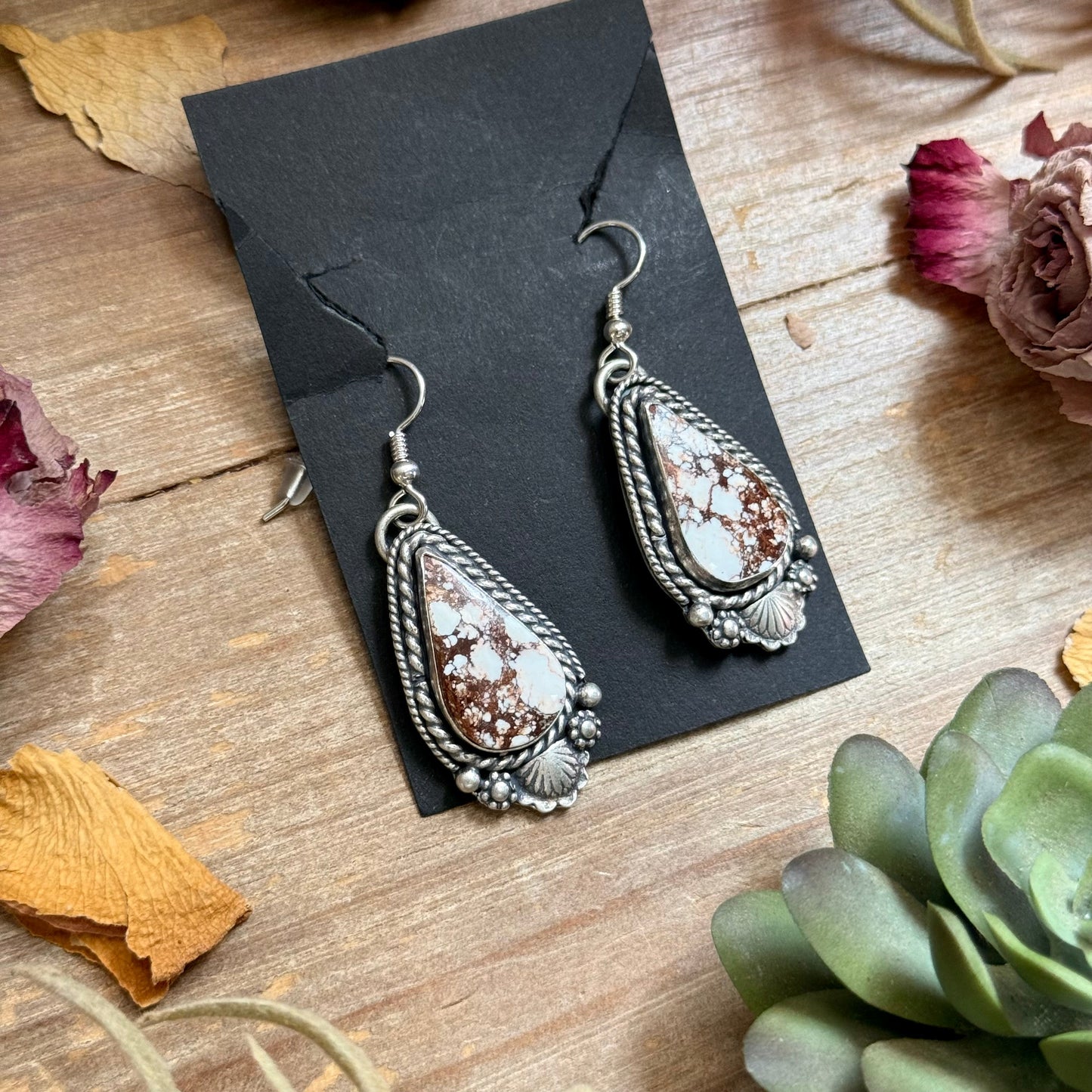 51 - Sterling Silver Wild Horse Jasper Dangle Earrings by Shay Pfeiffer