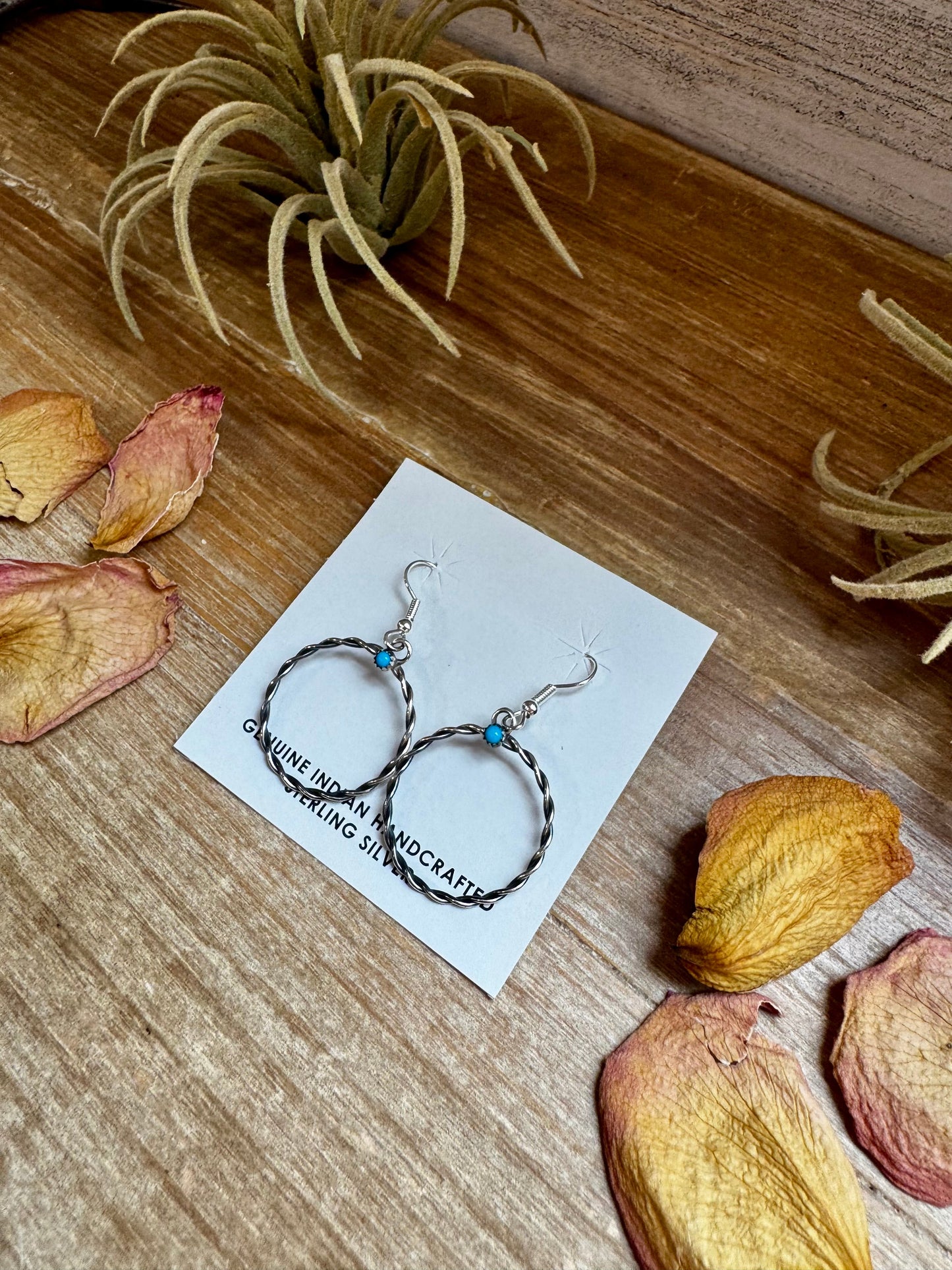 Sterling Silver Small Hoop Earrings with Kingman Turquoise