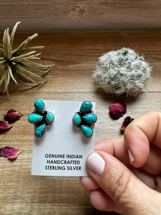 Kingman Turquoise Stud Earrings – Sterling Silver – Navajo Made by Marcella James