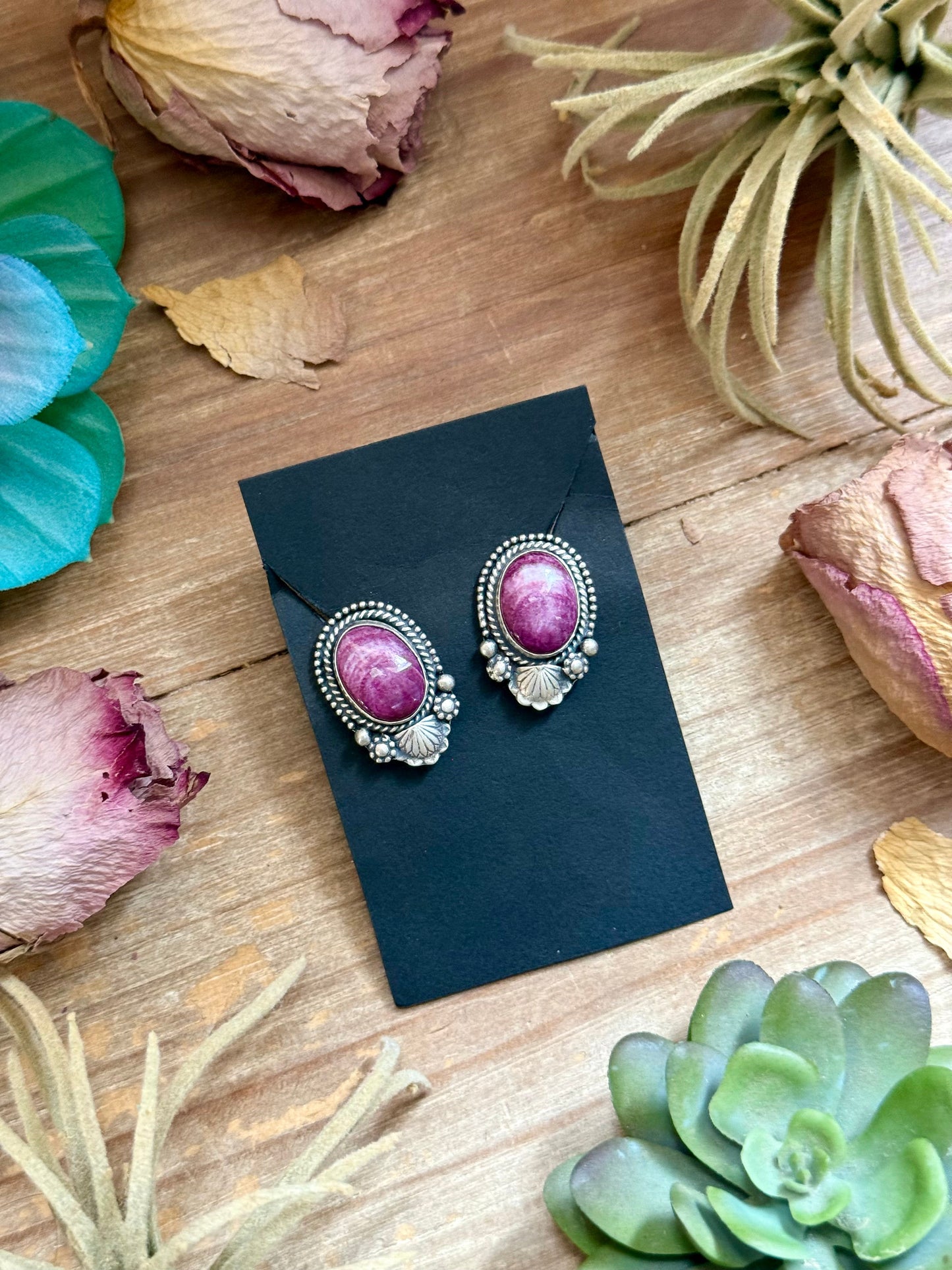 58 - Sterling Silver Purple Spiny Oyster Stud Earrings by Shay Pfeiffer