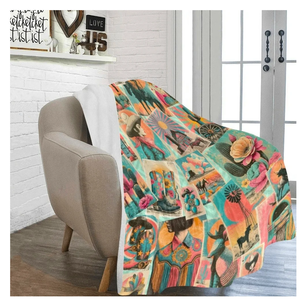 Baha Ranch Honky Tonk Kitsch Collage blanket 60 x 80 Ultra-Soft Micro Fleece Blanket Made in America