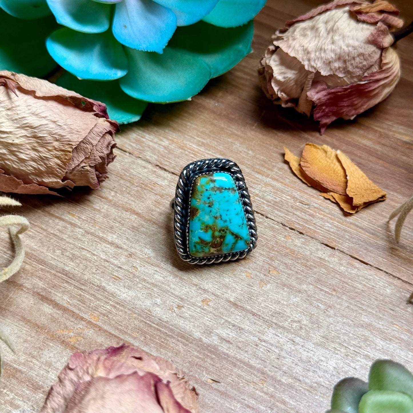 MJ Trapezoid Blue Turquoise Sterling Silver Ring – Size 7