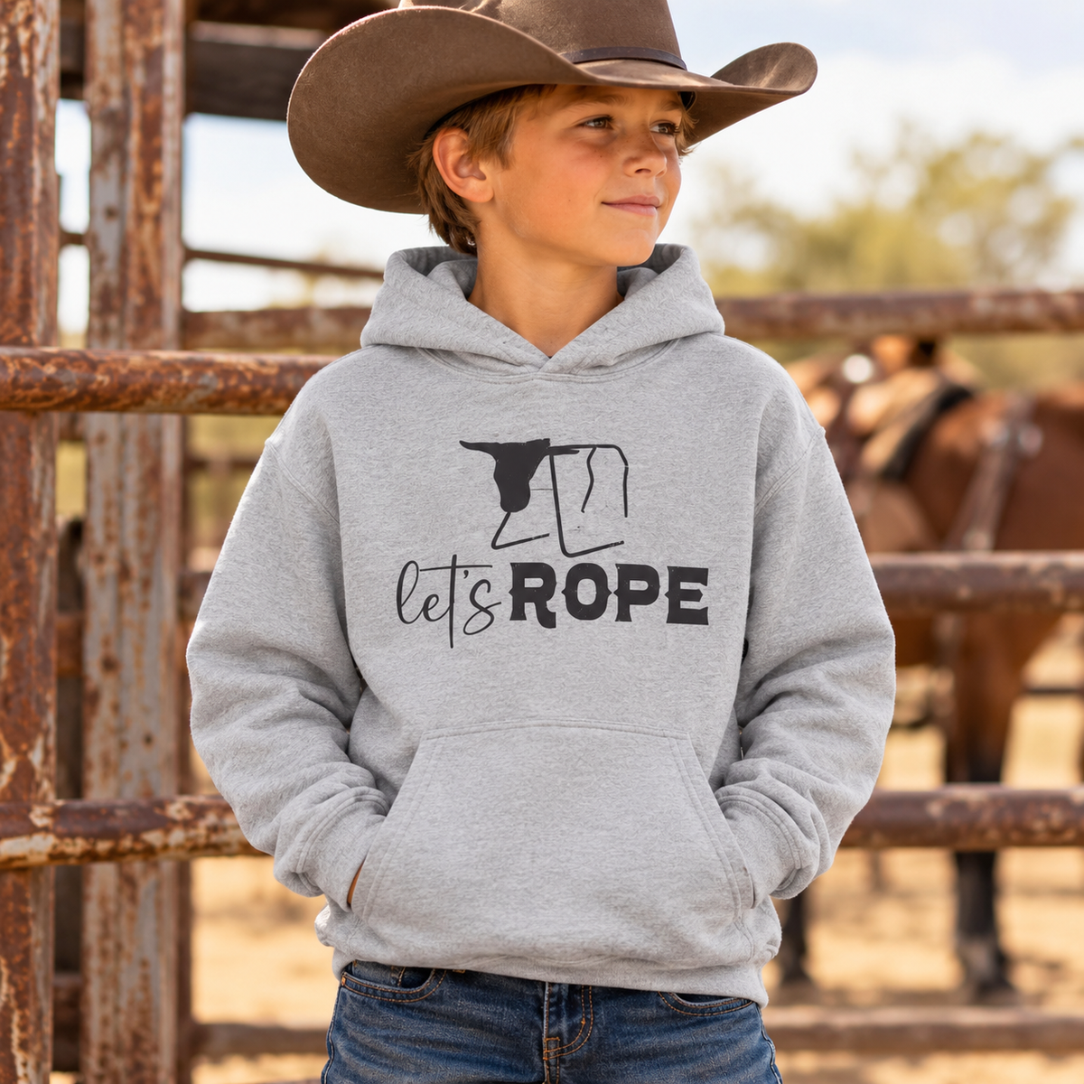 Let's Rope Youth Western Hoodie | Kids Rodeo Cowboy Sweatshirt