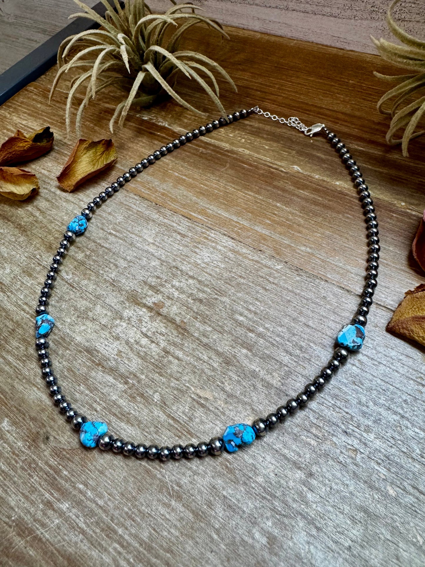 Golden Hill Turquoise & Sterling Silver Pearl Necklace – 16" + Extender