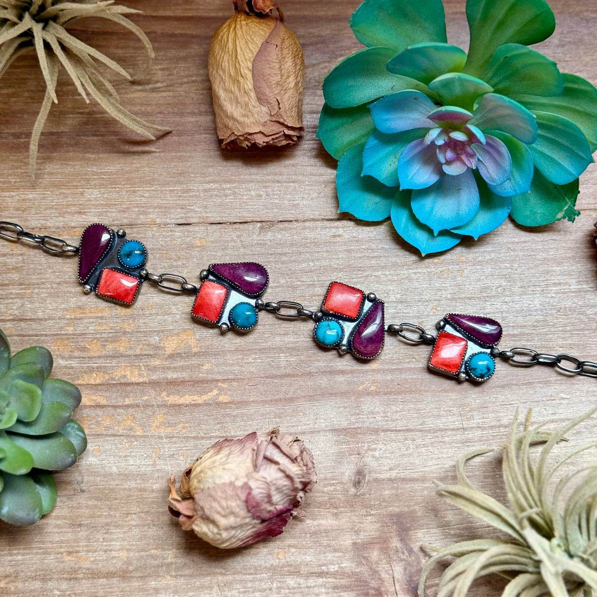 One-of-a-Kind Turquoise & Spiny Oyster Three-Charm Choker