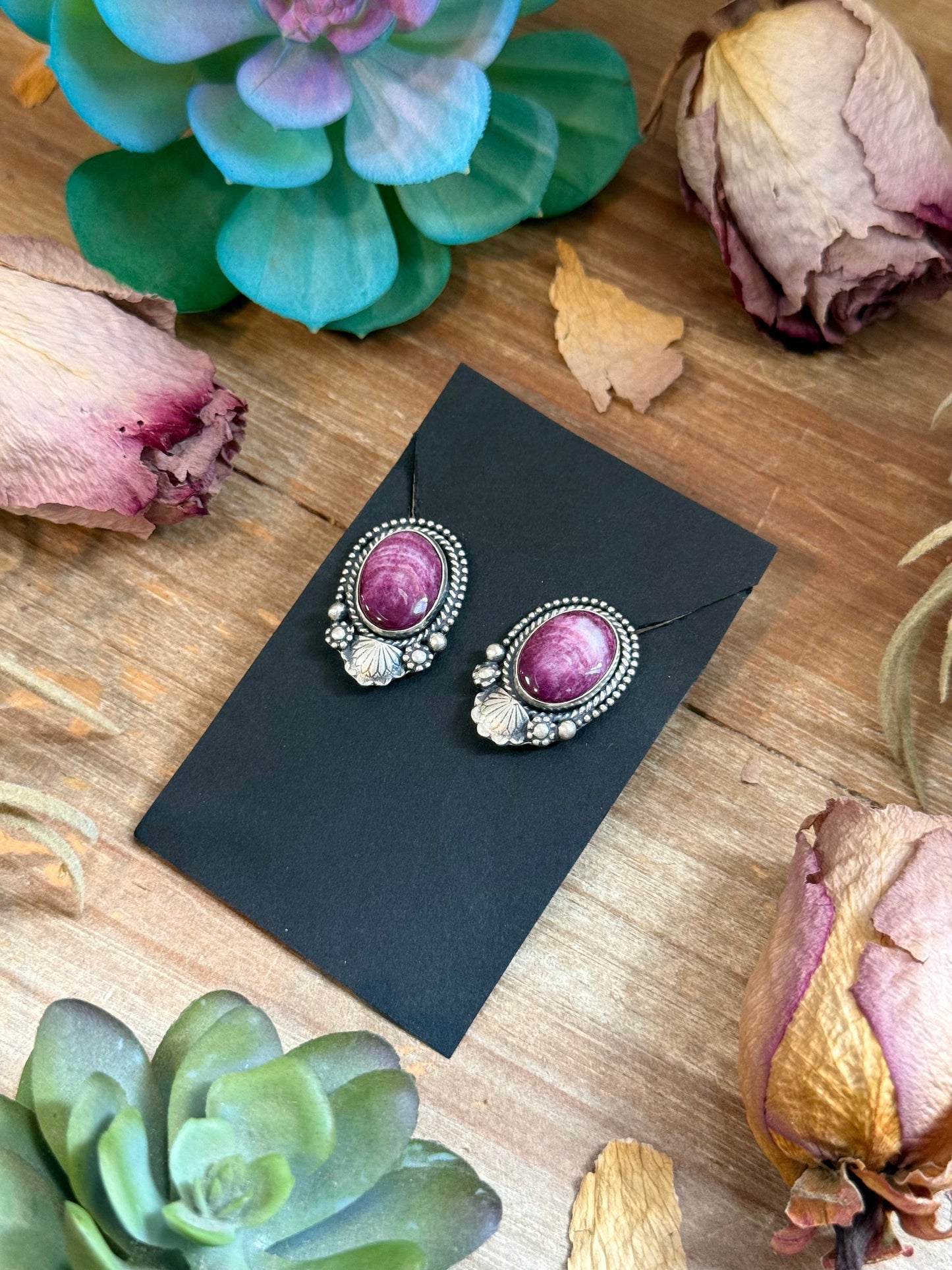 58 - Sterling Silver Purple Spiny Oyster Stud Earrings by Shay Pfeiffer