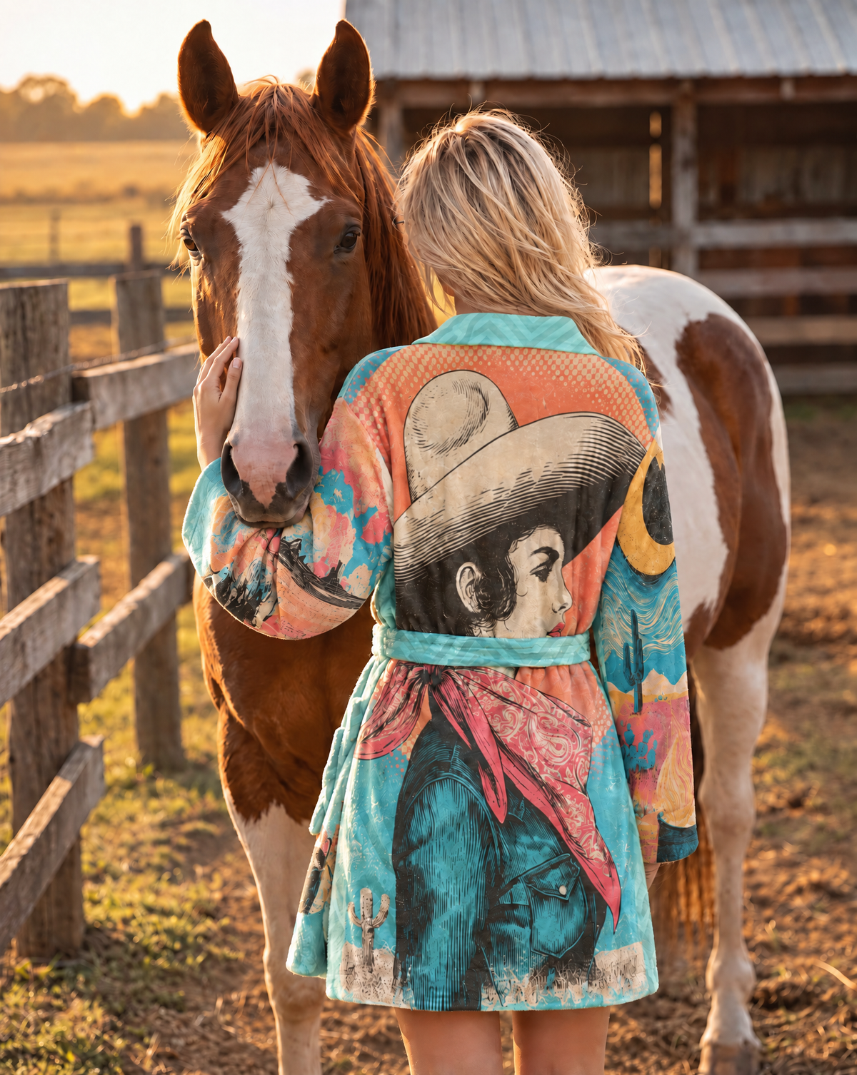 Baha Ranch Honky Tonk Kitsch Cowgal Miky Fleece Plush Robe