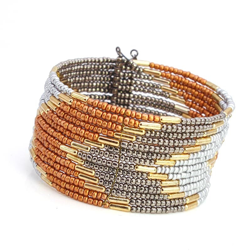 Fall Beaded Cuff Wrap Bracelet