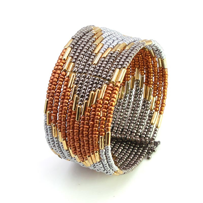 Fall Beaded Cuff Wrap Bracelet