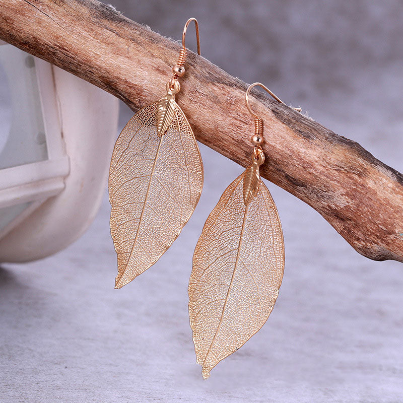 Metal Metallic Large Leaf Earrings