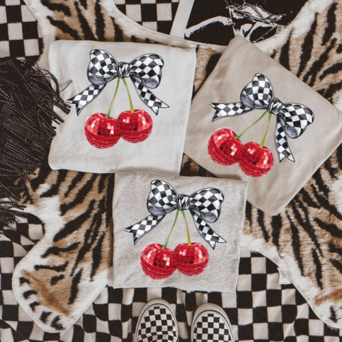 Checkered disco cherry sublimation T-shirt