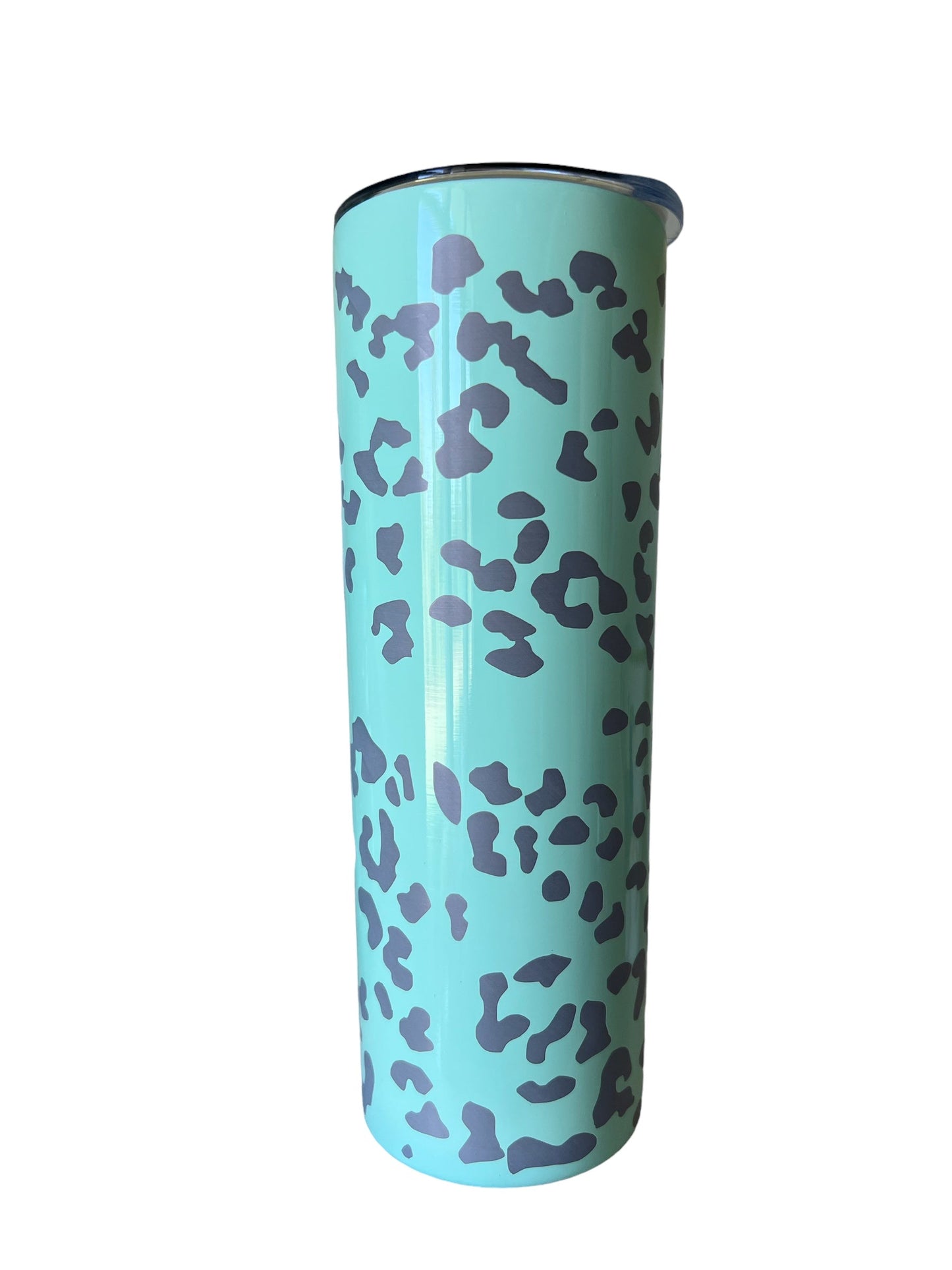 20oz Skinny Etched Tumbler - Mint Leopard