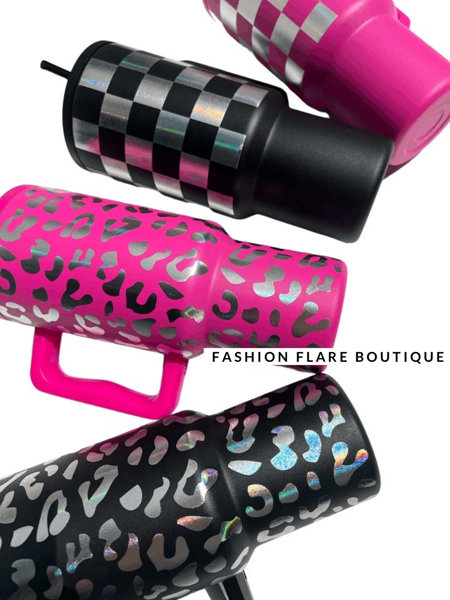 30 Oz Holographic Tumbler w/ Handle - Black Leopard
