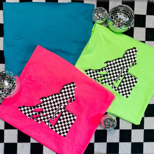 Checkered barrel racer Neon sublimation T-shirt