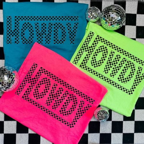 Checkered howdy neon sublimation T-shirt
