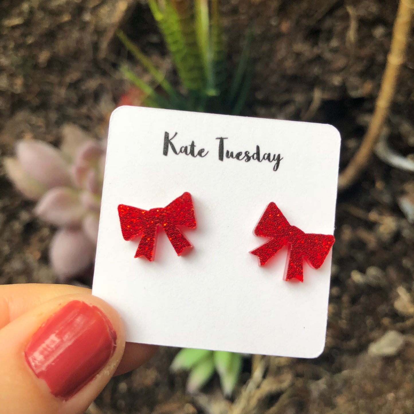 Red Bow Acrylic Earrings