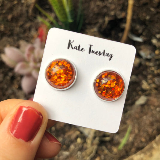 Orange Glitter Earrings
