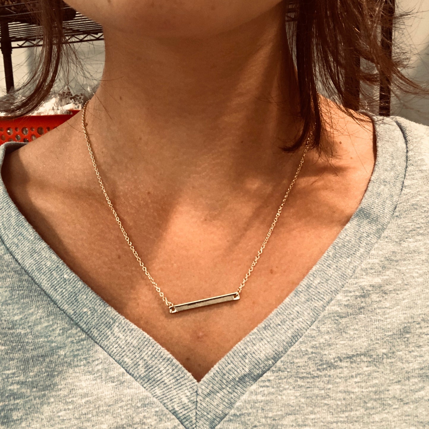 Horizontal Bar Necklaces in Silver and Gold