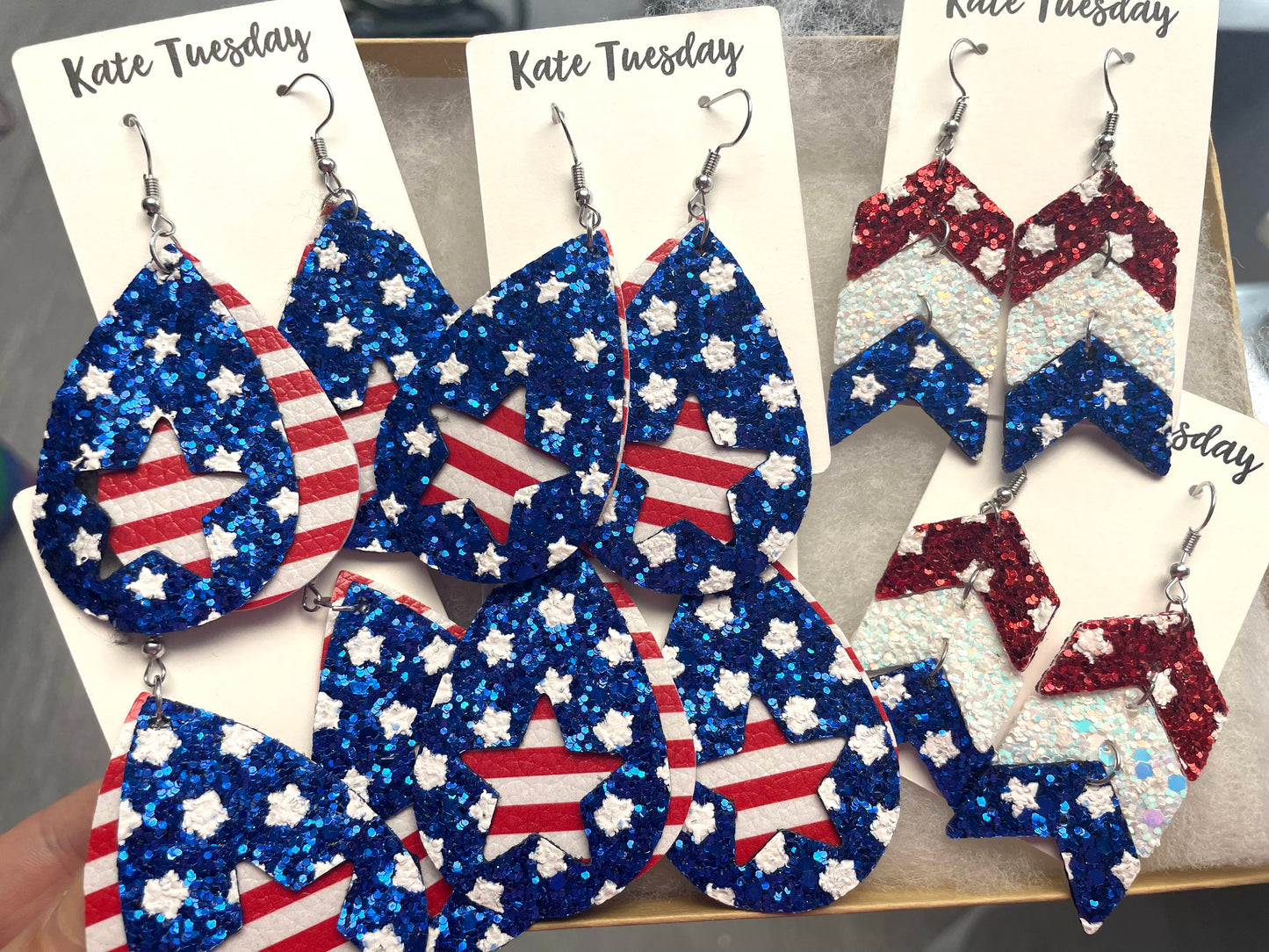 Patriotic 4th Of July Glitter and Leather Earrings