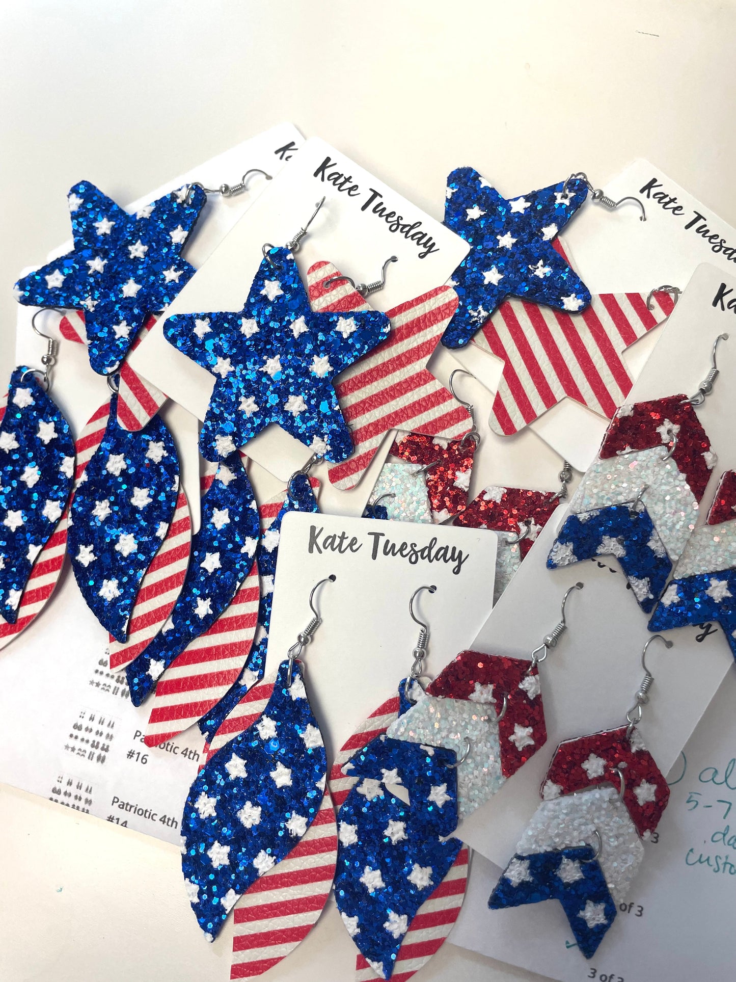 Patriotic 4th Of July Glitter and Leather Earrings