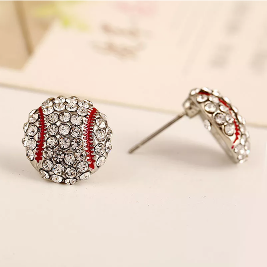 Rhinestone Baseball Stud Earrings