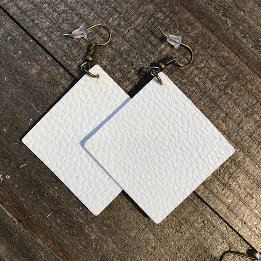 White Square Leather Teardrop Earrings